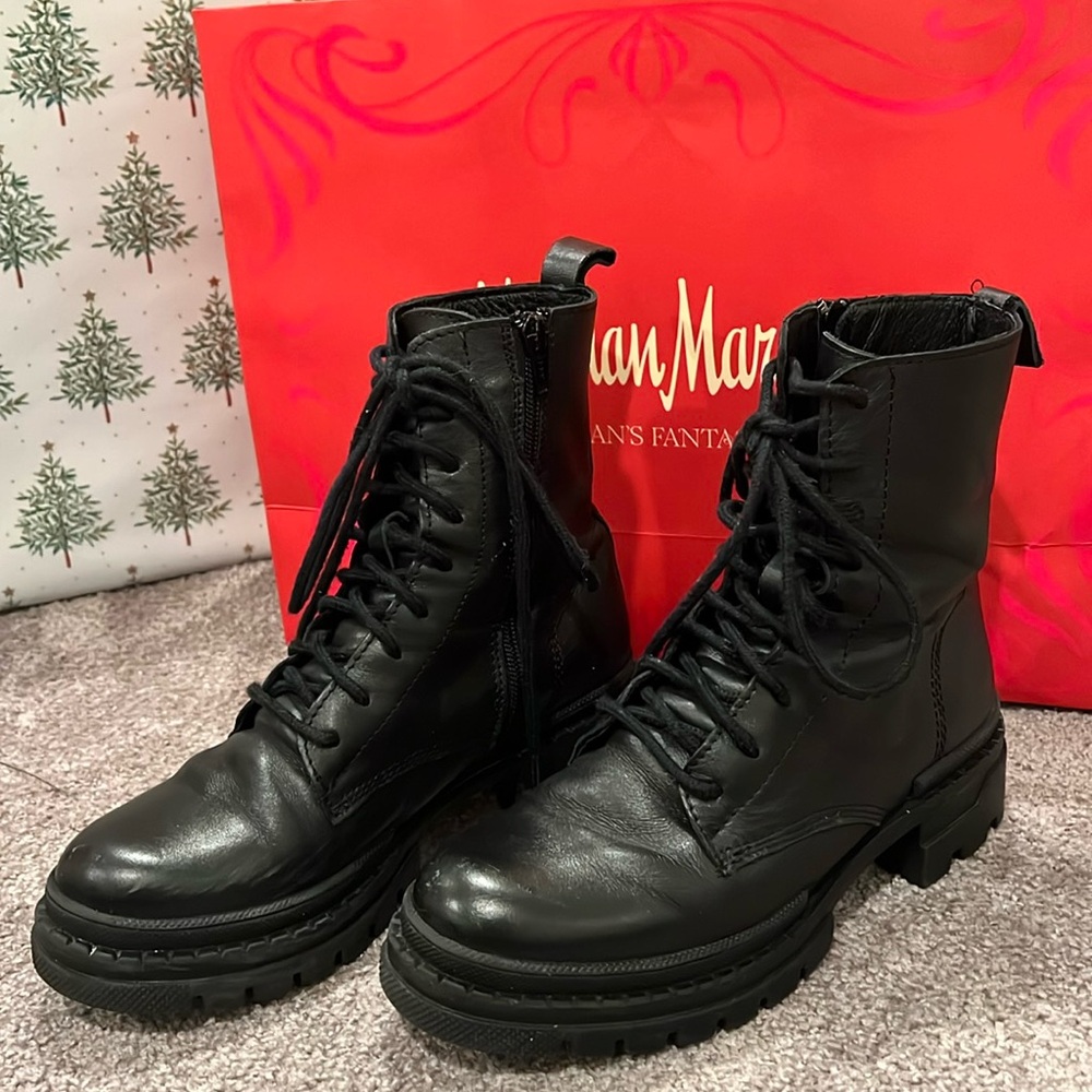 Steve Madden Women's Jamisyn Combat Boot, Black Leather